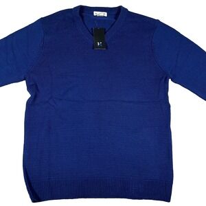 Hillflint Mens Large Blue Wool V-Neck Long‎ Sleeve Knit Pullover Sweater NWT